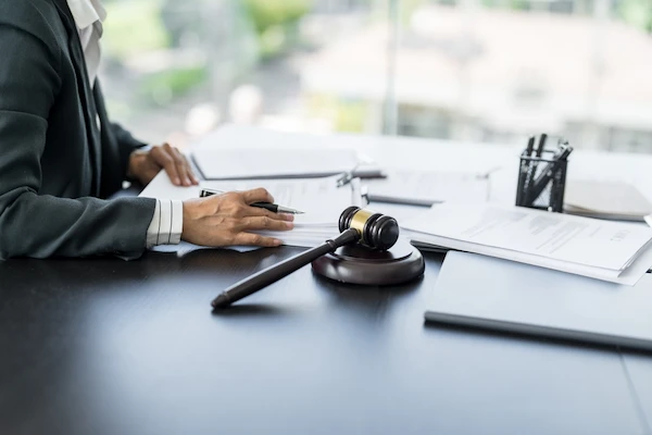 An Atlanta bike accident lawyer at Hodgins and Kiber works on a legal case.